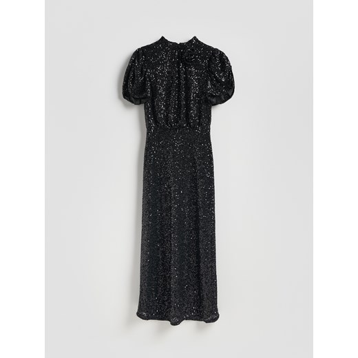 Reserved - Cekinowa sukienka z bufiastymi rękawami - czarny ze sklepu Reserved w kategorii Sukienki - zdjęcie 187331286