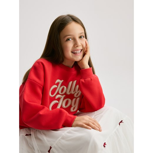Reserved - Świąteczna bluza z napisem - czerwony ze sklepu Reserved w kategorii Bluzy dziewczęce - zdjęcie 187331436