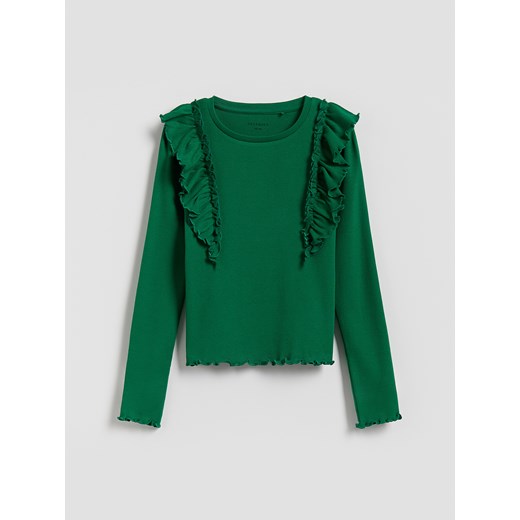 Reserved - Prążkowana bluzka z falbanką - zielony ze sklepu Reserved w kategorii Bluzki dziewczęce - zdjęcie 187331475