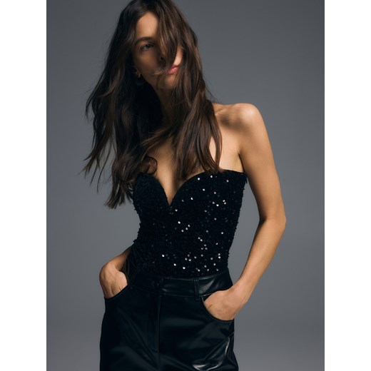 Reserved - Cekinowy top - czarny Reserved L Reserved