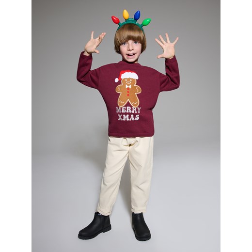 Sinsay - Sweter z motywem świątecznym - bordowy Sinsay 128 (7-8 l) Sinsay