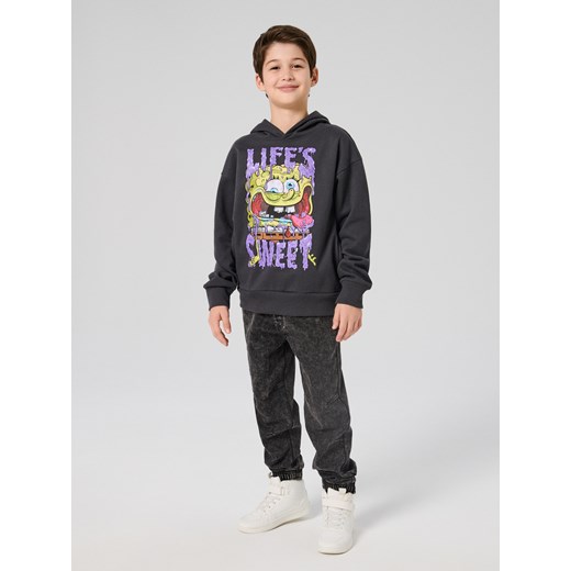 Sinsay - Bluza hoodie z nadrukiem SpongeBob SquarePants - czarny Sinsay 146 (10-11 l) Sinsay