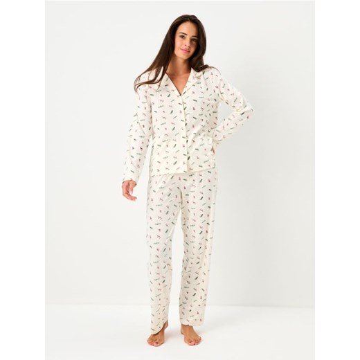 Sinsay - Bawełniana piżama dwuczęściowa ze wzorem - kremowy ze sklepu Sinsay w kategorii Piżamy damskie - zdjęcie 187333159