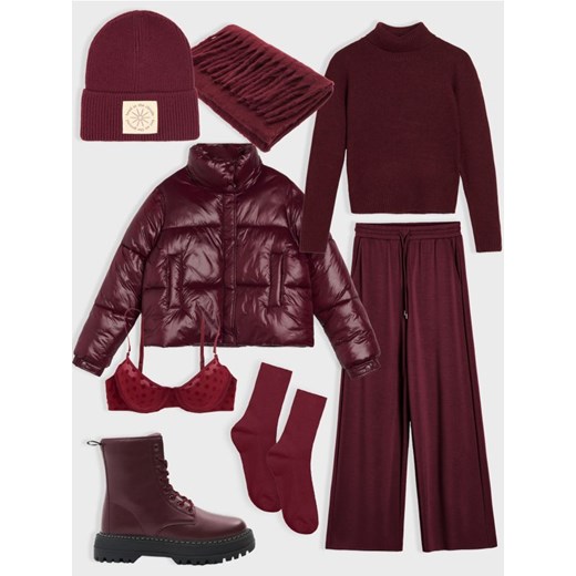 Sinsay - Spodnie wide leg - bordowy ze sklepu Sinsay w kategorii Spodnie damskie - zdjęcie 187333219