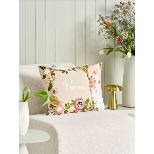 Sinsay - Poszewka na poduszkę w kwiatowy nadruk - kremowy ze sklepu Sinsay w kategorii Poszewki na poduszki - zdjęcie 187333228