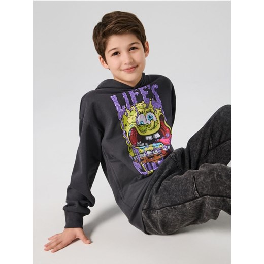 Sinsay - Bluza hoodie z nadrukiem SpongeBob SquarePants - czarny Sinsay 158 (12-13 l) Sinsay