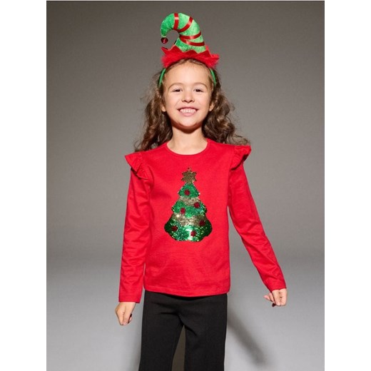 Sinsay - Bawełniana koszulka z motywem świątecznym - czerwony ze sklepu Sinsay w kategorii Bluzki dziewczęce - zdjęcie 187333257