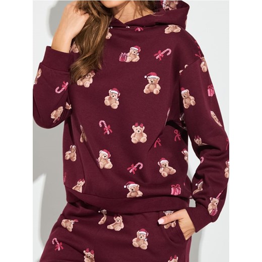 Sinsay - Bluza hoodie ze wzorem - bordowy ze sklepu Sinsay w kategorii Bluzy damskie - zdjęcie 187333296
