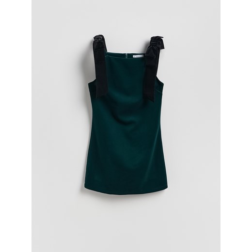 Reserved - Welurowa sukienka mini - ciemnozielony Reserved S Reserved