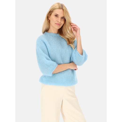 Błękitny moherowy sweter damski z rękawem 3/4 L’AF Lorenza ze sklepu Eye For Fashion w kategorii Swetry damskie - zdjęcie 187336636