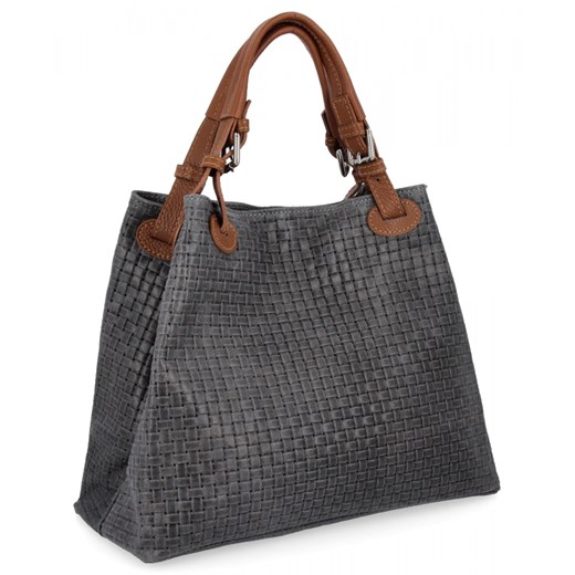 Modna Torebka Skórzana Shopper Bag 2269-J Szara ze sklepu PaniTorbalska w kategorii Torby Shopper bag - zdjęcie 187336646