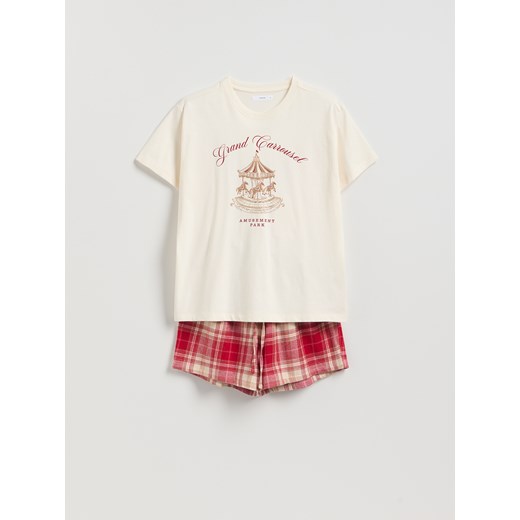 Reserved - Dwuczęściowa piżama z nadrukiem - czerwony ze sklepu Reserved w kategorii Piżamy damskie - zdjęcie 187336936
