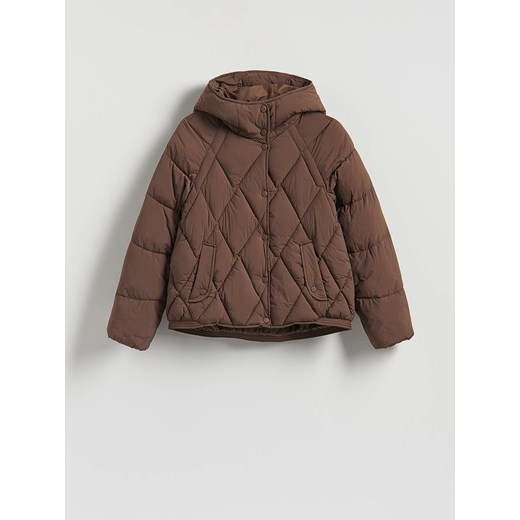 Reserved - Pikowana kurtka z kapturem - ciemnobrązowy ze sklepu Reserved w kategorii Kurtki damskie - zdjęcie 187337407
