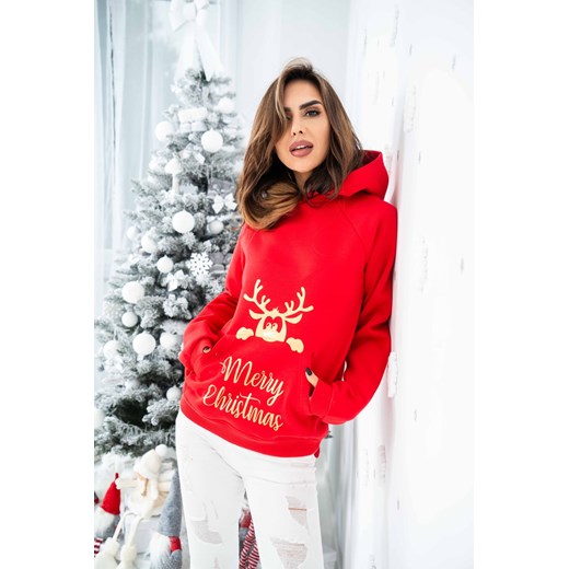 bluza rudolf merry christmas polski producent tmc edycja świąteczna - czerwona ze sklepu STYLOWO w kategorii Bluzy damskie - zdjęcie 187338216