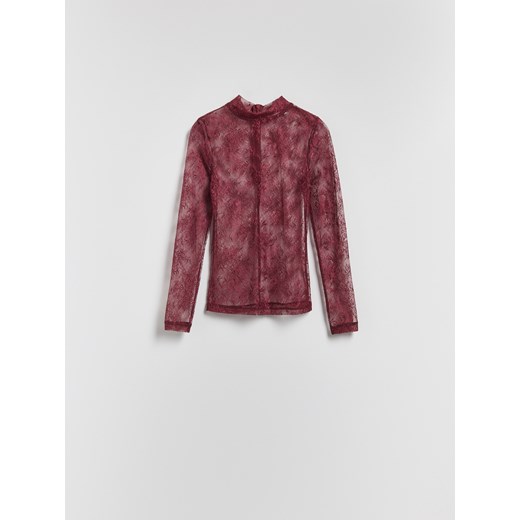 Reserved - Koronkowa bluzka - ciemnobrązowy ze sklepu Reserved w kategorii Bluzki damskie - zdjęcie 187338285