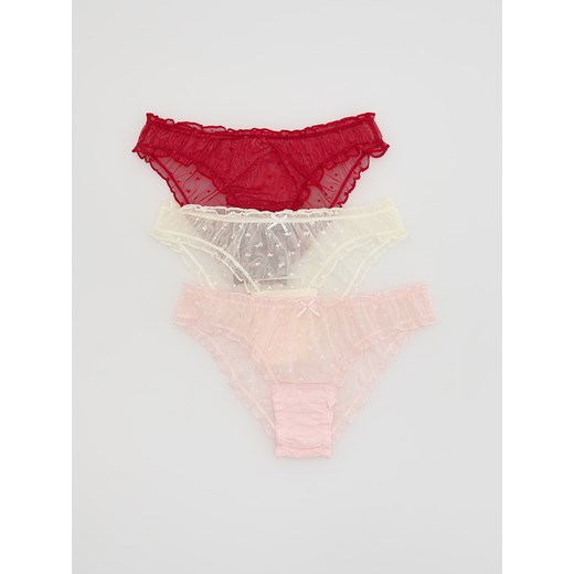 Reserved - Siateczkowe majtki figi 3 pack - czerwony ze sklepu Reserved w kategorii Majtki damskie - zdjęcie 187338358