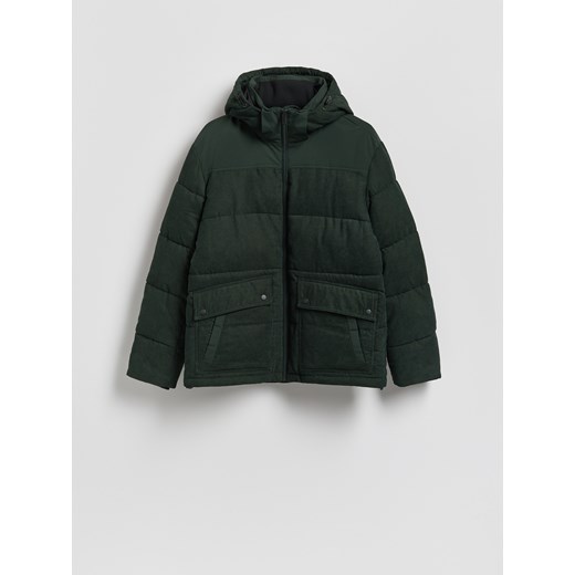 Reserved - Sztruksowa kurtka z kapturem - ciemnozielony ze sklepu Reserved w kategorii Kurtki męskie - zdjęcie 187338386
