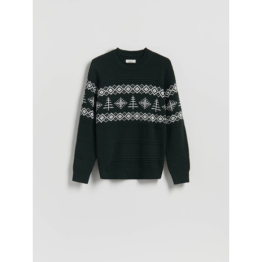 Reserved - Strukturalny sweter z bawełną - ciemnozielony ze sklepu Reserved w kategorii Swetry męskie - zdjęcie 187341226