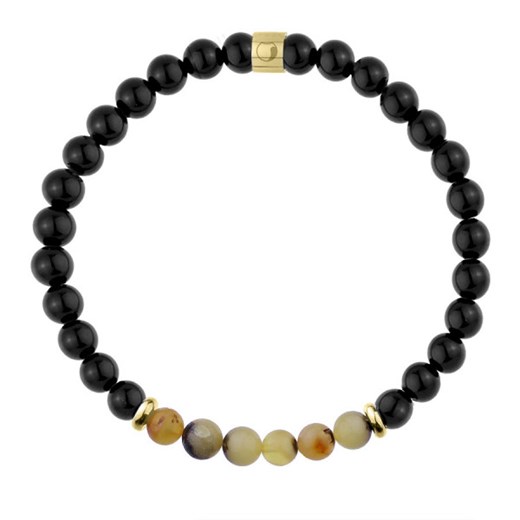 Bransoleta męska z bursztynem i czarnym turmalinem biżuteria z naturalnych kamieni i złotej stali ze sklepu manoki.pl w kategorii Bransolety - zdjęcie 187342096