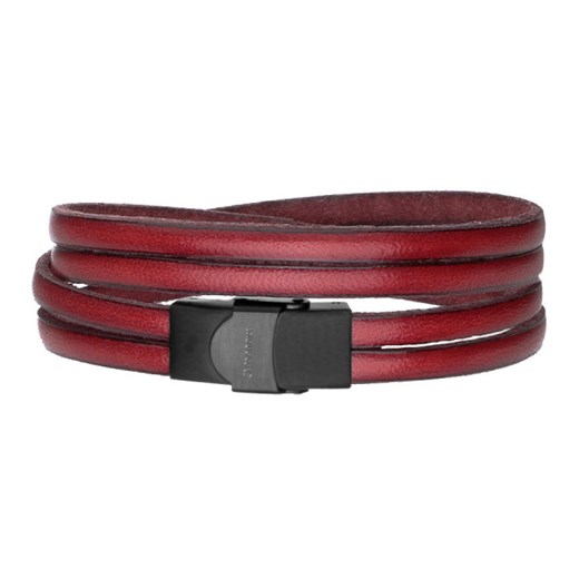 Bransoleta męska z czerwonych pasków naturalnej skóry z czarnym matowym zapięciem ze sklepu manoki.pl w kategorii Bransolety - zdjęcie 187342097