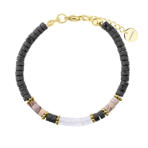 Złota bransoletka damska z lawą, jaspisem i kamieniem księżycowym stal szlachetna ze sklepu manoki.pl w kategorii Bransoletki - zdjęcie 187342106