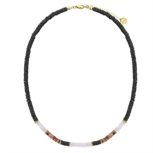 Złoty naszyjnik damski z lawą, jaspisem i kamieniem księżycowym stal szlachetna ze sklepu manoki.pl w kategorii Naszyjniki - zdjęcie 187342107