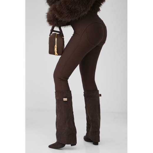 klasyczne legginsy push up lycra matowa mielczarkowski polski produkt  - czekolada ze sklepu STYLOWO w kategorii Spodnie damskie - zdjęcie 187342368