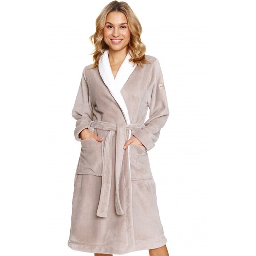 Doctor Nap długi szlafrok damski SWW.7182.BEIGE, Kolor beżowy, Rozmiar M, Doctor Nap ze sklepu Primodo w kategorii Szlafroki damskie - zdjęcie 187343807