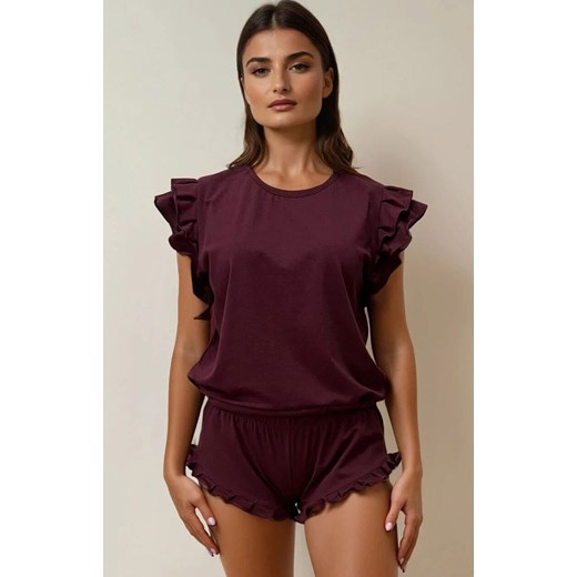 Krótka piżama damska w kolorze burgundowym Lulu 2, Kolor burgund, Rozmiar XS, DKaren ze sklepu Intymna w kategorii Piżamy damskie - zdjęcie 187344275