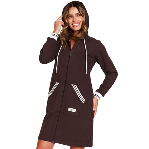Doctor Nap dresowy szlafrok damski z kapturem SMZ.4508.BROWNIE, Kolor brązowy, Rozmiar S, Doctor Nap ze sklepu Intymna w kategorii Szlafroki damskie - zdjęcie 187344279