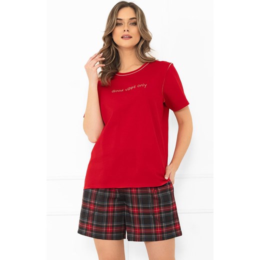 Piżama damska na krótki rękaw i krótkie spodnie czerwona Rozana, Kolor czerwony-wzór, Rozmiar S, Italian Fashion ze sklepu Intymna w kategorii Piżamy damskie - zdjęcie 187344358