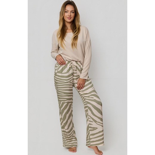 Mefemi długa piżama damska Selene, Kolor beżowo-oliwkowy, Rozmiar M, Mefemi ze sklepu Intymna w kategorii Piżamy damskie - zdjęcie 187344517