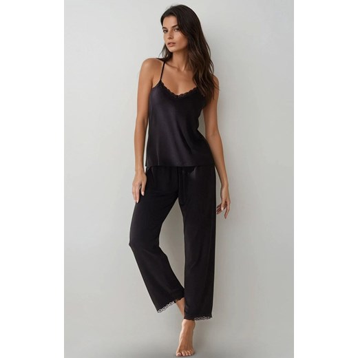 Piżama damska na ramiączkach i z długimi spodniami PURE DREAM, Kolor czarny, Rozmiar S, PURE SIN ze sklepu Intymna w kategorii Piżamy damskie - zdjęcie 187344545
