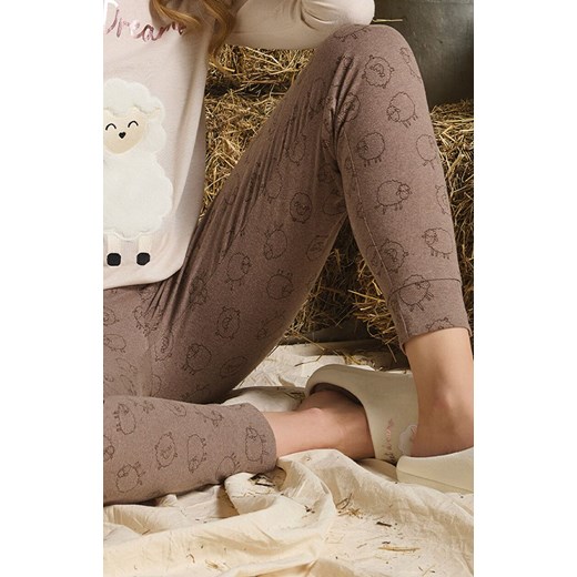 Długa piżama damska z owieczką i napisem beżowa DEBORAH, Kolor beżowo-brązowy, Rozmiar L, Sorbetto ze sklepu Intymna w kategorii Piżamy damskie - zdjęcie 187344689