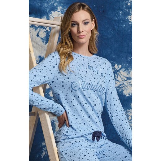 Długa piżama damska w gwiazdki niebieska DENISA, Kolor niebieski-wzór, Rozmiar L, Sorbetto ze sklepu Intymna w kategorii Piżamy damskie - zdjęcie 187344695