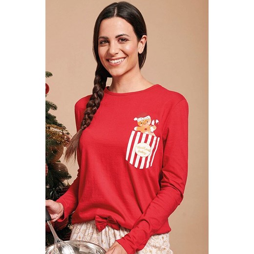 Świąteczna piżama damska w pierniczki czerwona GRETEL, Kolor czerwony-wzór, Rozmiar L, Sorbetto ze sklepu Intymna w kategorii Piżamy damskie - zdjęcie 187344699