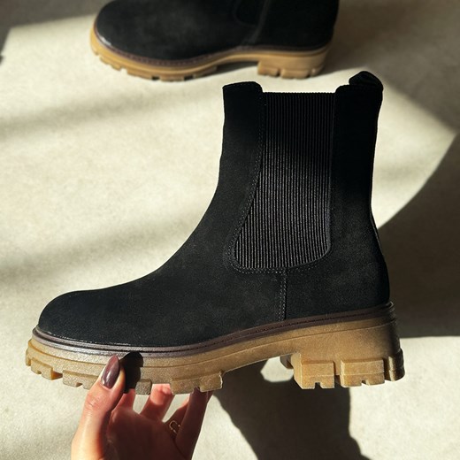 Czarne skórzane botki damskie Segio Leone Tr25733S ze sklepu suzana.pl w kategorii Botki - zdjęcie 187346376