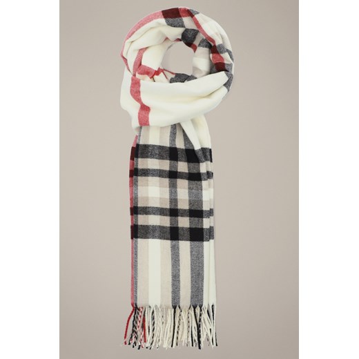 Szal z Wełną Kremowy w Kratę Damski ze sklepu Lancerto S.A. w kategorii Szaliki i chusty damskie - zdjęcie 187346766