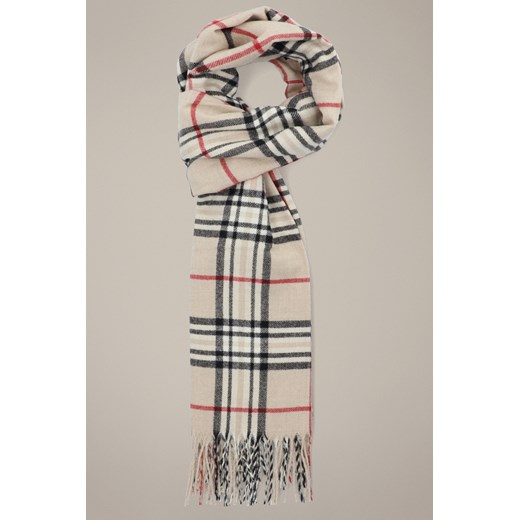 Szal z Wełną Beżowy w Kratę Damski ze sklepu Lancerto S.A. w kategorii Szaliki i chusty damskie - zdjęcie 187346768