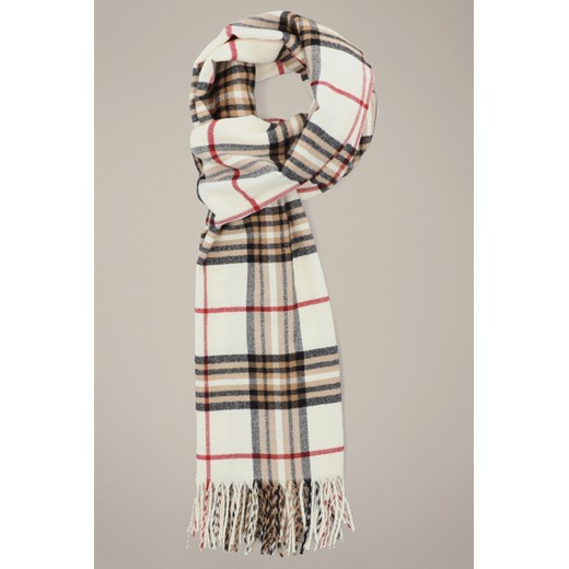 Szal z Wełną Kremowy w Kratę Damski ze sklepu Lancerto S.A. w kategorii Szaliki i chusty damskie - zdjęcie 187346769