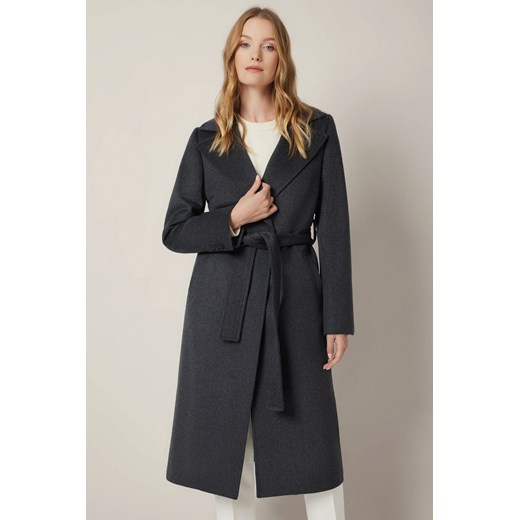 Płaszcz Szary z Wełną Wiązany Damski Velora ze sklepu Lancerto S.A. w kategorii Płaszcze damskie - zdjęcie 187346787