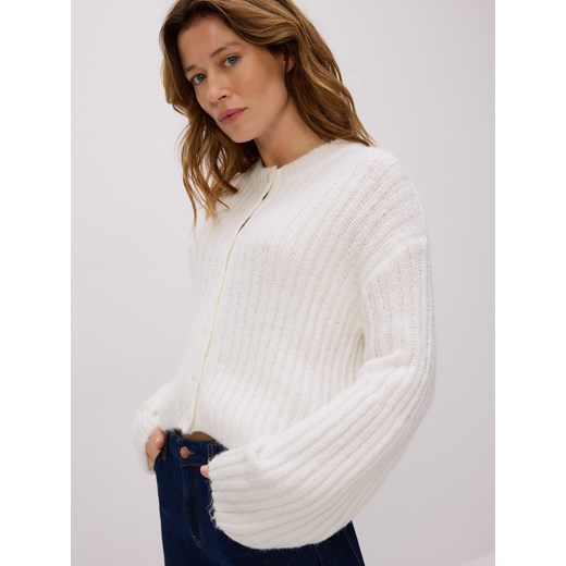Reserved - Kardigan z ozdonym splotem - złamana biel ze sklepu Reserved w kategorii Swetry damskie - zdjęcie 187347235