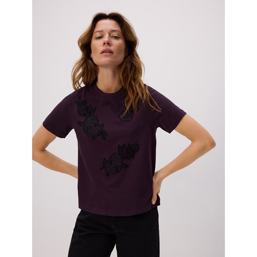 Reserved - T-shirt z aplikacjami - ciemnofioletowy ze sklepu Reserved w kategorii Bluzki damskie - zdjęcie 187347239