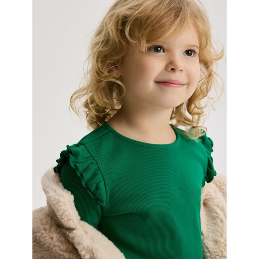 Reserved - Bluzka z falbanami - zielony ze sklepu Reserved w kategorii Bluzki dziewczęce - zdjęcie 187347348