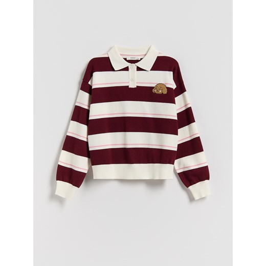 Reserved - Sweter polo w paski - wielobarwny Reserved 152 (11 lat) Reserved