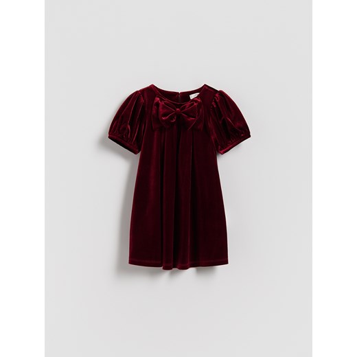 Reserved - Welurowa sukienka z kokardą - czerwony ze sklepu Reserved w kategorii Sukienki dziewczęce - zdjęcie 187347699