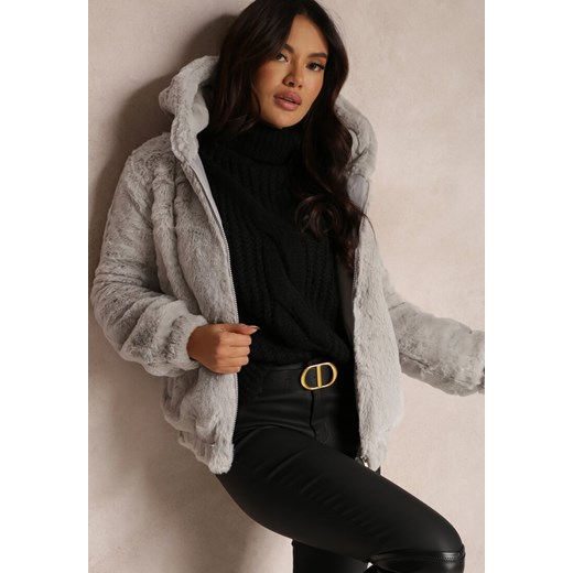 Jasnoszara Kurtka Futerko Teddy Oversize Fofana ze sklepu renee.pl w kategorii Futra damskie - zdjęcie 187347829