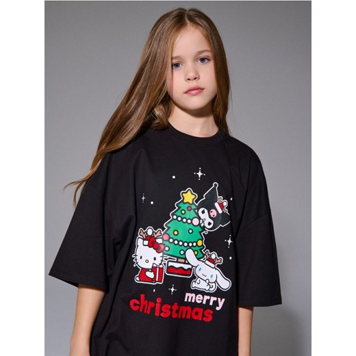 Sinsay - Bawełniana koszulka z nadrukiem Hello Kitty - czarny ze sklepu Sinsay w kategorii Bluzki dziewczęce - zdjęcie 187348335