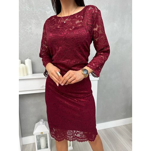 Bordowa Koronkowa Sukienka ze sklepu ModnaKiecka.pl w kategorii Sukienki - zdjęcie 187348716