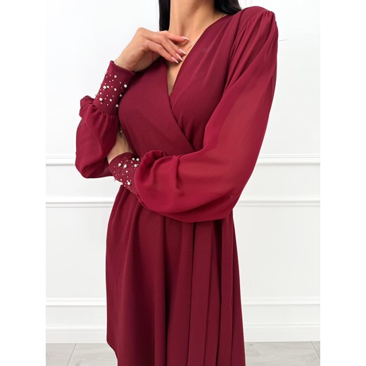 Bordowa Sukienka z Wiązaniem Modnakiecka.pl 46 ModnaKiecka.pl